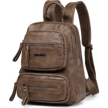 Hüvendo Barcelona Minik Boy Günlük Çok Cepli Kadın Sırt Çantası – Birinci Kalite Poliüretan Deri Kahverengi