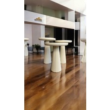 Wood Wooden Ahşap Krem Renk 3lü Set Mantar Yan Sehpa Fiskos Çiçeklik Decorative