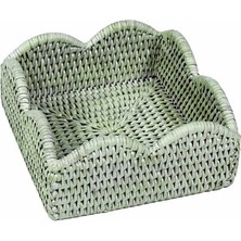 Caspari Rattan Scalloped Cocktail Napkin Holders In Green - 1 Napkin Holder