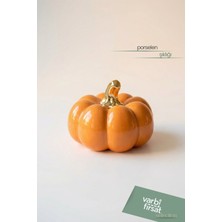 VarBiFırsat Turuncu Porselen Balkabağı Biblo – Parlak Gold Detaylı Dekor