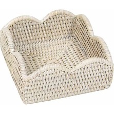 Caspari Rattan Scalloped Cocktail Napkin Holders In Cream - 1 Napkin Holder