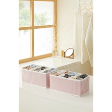 2'li Çok Amaçlı Dolap Içi Çekmece Düzenleyici Kutu Pudra Çizgili Kumaş Çorap ve Iç Çamaşırı Organizeri