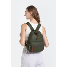 Hüvendo Barcelona Orta Boy Çok Cepli Yumuşak Tasarım Spor ve Günlük Kadın Sırt Çantası Koyu Yeşil