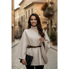 Pastelastore Gold Detaylı Kaşe Pelerin Panço 6100