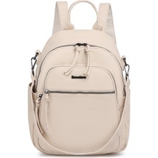 Hüvendo Barcelona Orta Boy Çok Cepli Omuz Askılı Spor ve Günlük Kadın Sırt Çantası Bej