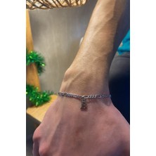 Zey Gümüş Sevgiliye Kişiye Özel Gümüş Harf Bileklik-Modern Tasarım 3,5mm Figaro Zincir Bileklik
