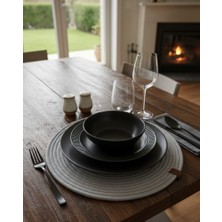 Mtg Jüt Tasarım El Emeği Doğal Jüt Kordon Halattan 6 Adet Açık Gri Renk Düz Supla Yemek Masası Tabak Altlığı Amerikan Servis