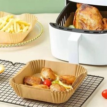 50 Adet Air Fryer Pişirme Kağıdı Tek Kullanımlık Hava Fritöz Yağ Geçirmez Yapışmaz Kare Tabak Model ( Lisinya )
