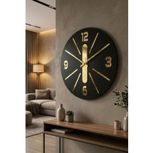 AA Shop Siyah Gold Renk Hediyelik Ahşap Dekoratif Farklı Desenli Duvar Saati 50CM