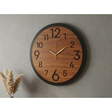AA Shop Ahşap Ceviz Mobilya Renk Sade Sayılı Hediyelik Sessiz Duvar Saati 50CM