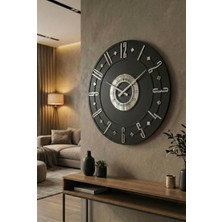 AA Shop Siyah Renk Gümüş Sayılı Hediyelik Ahşap Dekoratif Farklı Desenli Ev Hediyelik Duvar Saati 45CM