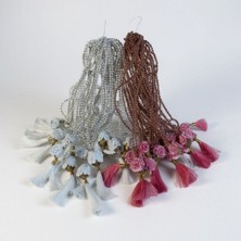 Kristal Boncuklu Çiçek ve Püskül Detaylı Tesbih – Çeyizlik & Hediyelik Model 10'lu