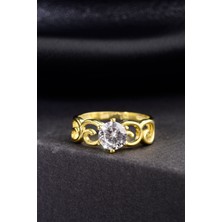 Innuendo Altın Kaplama Desenli 925 Ayar Tektaş Yüzük