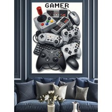 Artmeg Gamer Konsol Müzik Sistemi Dekoratif Kanvas - Mdf Ahşap Tablo