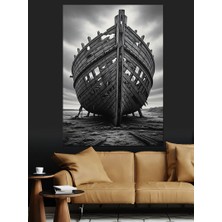 Tablomega Antik Ahşap Gemi Enkazı Dekoratif Kanvas - Mdf Ahşap Tablo