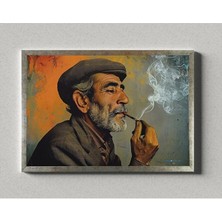Zerya Yaşlı Adam Temalı Çerçeveli Poster - Sigara Içen Adam Posteri (32X47 cm Çerçeveli)