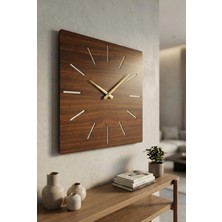 AA Shop Kare Ahşap Ceviz Renk Sade Sayılı Hediyelik Sessiz Duvar Saati 50 cm