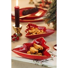 Kütahya Porselen Holyday Çam Ağacı 2 Parça 17 cm Meze Tabağı Kırmızı