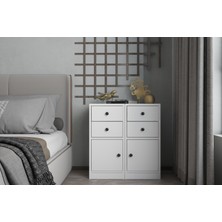 Nettrends Modüler Ikili Şifonyer – 2 Çekmece + Kapaklı Dolap Kombinasyonu, BEYAZ-PNR-ŞFN-1008