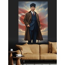 Artmeg Gökyüzünde Türk Bayrağı Fonlu Mustafa Kemal Atatürk Dekoratif Kanvas - Mdf Ahşap Tablo