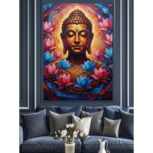 Tablomega Renkli Lotus Çiçekleri ve Buda Heykeli Meditasyon Işık Dekoratif Kanvas - Mdf Ahşap Tablo