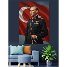 Karizma Tablo Türk Bayrağı Vetürkiye Cumhuriyeti Kurucusu Atatürk Portresi Dekoratif Kanvas - Mdf Ahşap Tablo
