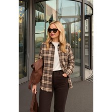 Dmr Style Kadın Kahverengi Oversize Ekose Oduncu Gömleği