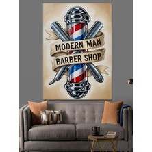 Karizma Tablo Berber Dükkanı Amblemli Retro Afiş Dekoratif Kanvas - Mdf Ahşap Tablo