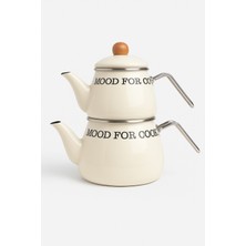 Krem Renkli Emaye Çaydanlık Takımı - 2 Parça Retro Stilinize Şıklık Katın