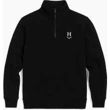 Level High Unisex Fermuarlı Sweat Premium– Siyah / Beyaz