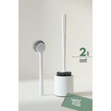 VarBiFırsat 2 Li Antibakteriyel Silikon Uçlu Tuvalet -Klozet Wc Fırçası ve Bulaşık Fırçası Seti