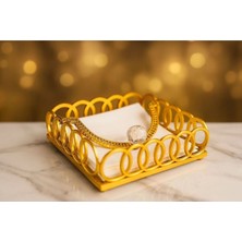 Yzhome 1 Adet Kare Cam Aynalı Plastik Gold Taşlı Peçetelik 18CM