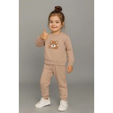 İklimix Sevimli Ayıcık Nakışlı %100 Pamuk 2’li Çocuk Eşofman Takımı