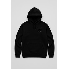 Level High Kapüşonlu Premium Sweatshirt – Siyah / Beyaz