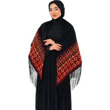 Zaytoon Siyah Rengi Geleneksel Kırmızı ve Turuncu Nakışlı Işlemli Püsküllü 180*180  S300015