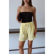 Trivogue Müslin Kumaş Şort Bağcıklı Sarı Pt