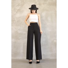 Kadın Ithal Doubleface Kumaş Palazzo Kalıp Yüksek Bel Çekme Solma Yapmaz Tüylenmez