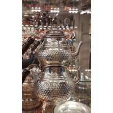 El Yapımı Bakır Çaydanlık, Zımba Desenli, Büyük Boy, Gümüş Renk