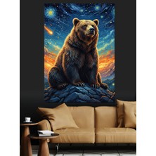 Tablomega Yıldızlı Gecede Oturan Kahverengi Ayı Portresi Dekoratif Kanvas - Mdf Ahşap Tablo