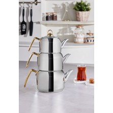 Şık 3'lü Indüksiyon Tabanlı Çaydanlık Takımı, Gold Renk