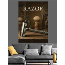 Karizma Tablo Jilet Ustura Berber Aksesuarları Afişi Dekoratif Kanvas - Mdf Ahşap Tablo