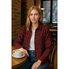 Dmr Style Kadın Kırmızı Oversize Ekose Oduncu Gömleği