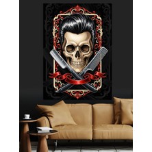 Tablomega Kurukafa Bıçak Berber Logo Dekoratif Kanvas - Mdf Ahşap Tablo