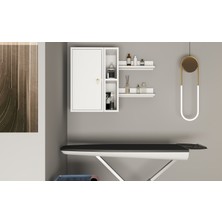 Nettrends Ütü Masası Aksesuar Dolabı – Kapaklı Dolap + Dar Kolon Rafı + 2 Duvar Rafı Beyaz -PNR-ÜTÜM-1001