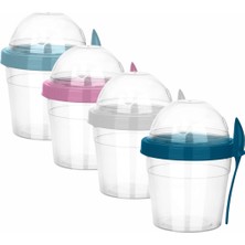 Eynel 4'lü Kaşıklı Hazneli Meyveli Yoğurt Kabı Çocuk Okul Piknik Iş Beslenme Müsli Granola Süt Bardağı