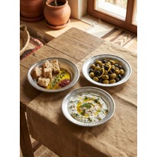 YUNUSOĞLU HOME 3'lü Otantik Dövme Desenli Çelik Sunum Tabağı Seti – El Işçiliği Servis Tabakları