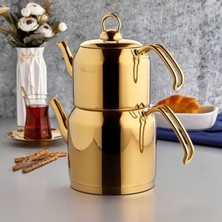 Hüma 4 Parça Titanyum Gold Mini Çaydanlık Seti