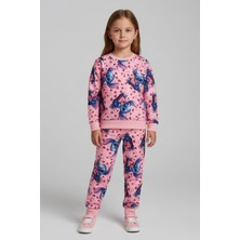 New Kids Baskılı 2 Iplik Şardonlu Pamuk Pudra Renk Kız Çocuk Takım