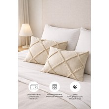 Evlen Home Collection Bohem Kabartmalı 2'li Yastık Kılıfı 50X70 cm Yumuşak Dekoratif Boho Cappuccino