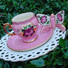 Manushum El Boyama Porselen Beyzade Kahve Fincanı-Pembe 1 Adet
